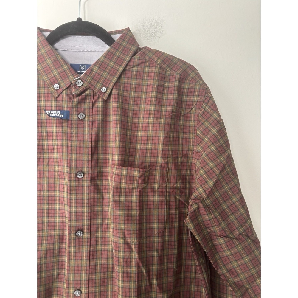 George NWT Classic Fit Button Down Dress Shirt Long Sleeve Stretch Poplin Plaid - Picture 9 of 9